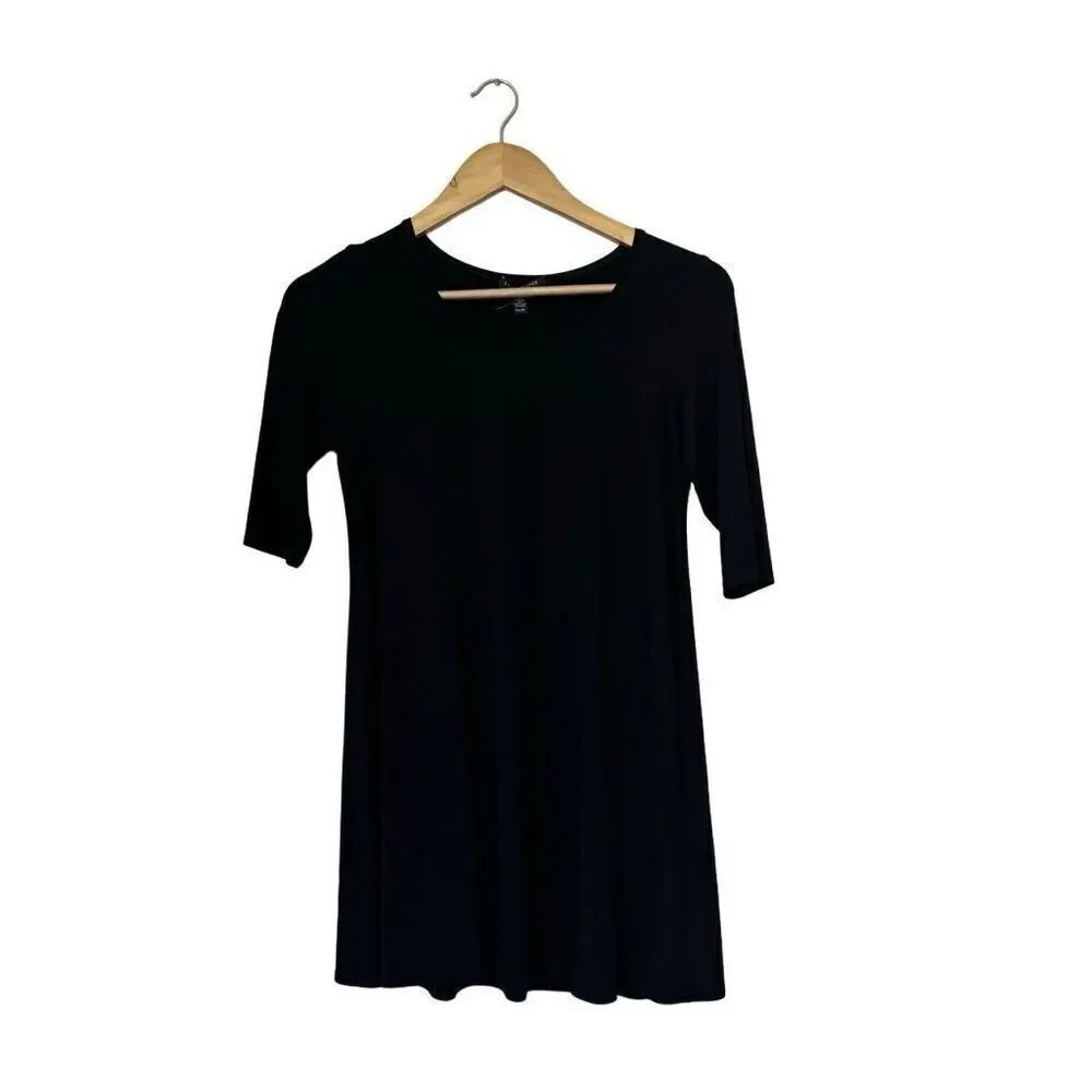 Eileen Fisher Scoop Neck Short Sleeve Tunic Top Black PS $138